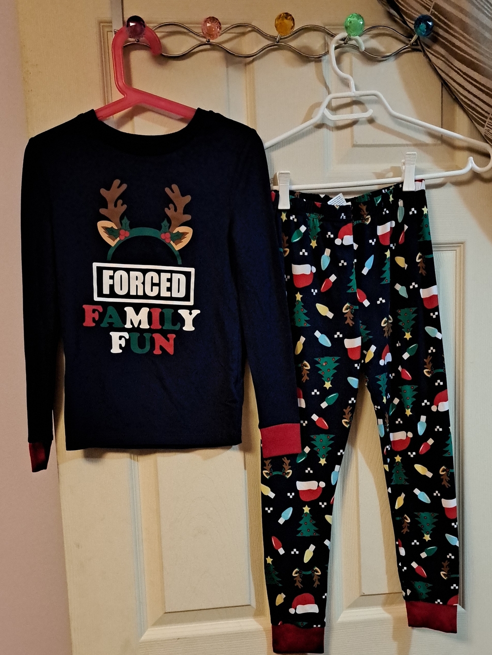Holiday Time Navy Christmas Pajama Set with Red & Green Accents Size 8 Like New